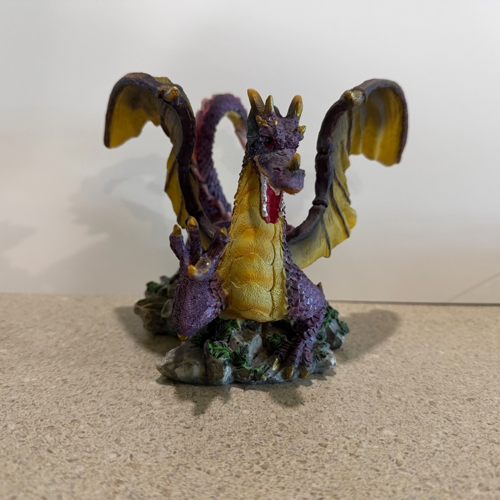 Majestic Purple and Yellow Dragon Figurine Tealight Holder